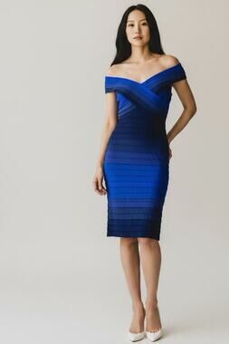 TADASHI SHOJI Blue Ombré Sheath Style Dress Large Bodycon